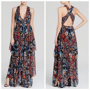 Alice & Olivia Kora Printed V-Neck Handkerchief Maxi Dress